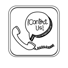 silhouette square button handset with cord and contact us dialogue vector illustration