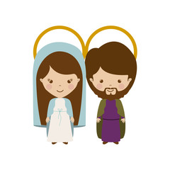 virgin and joseph family cartoon vector illustration