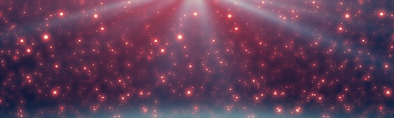 Abstract red particles or bokeh lights. Christmas Vintage festive background. Panoramic view