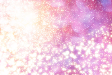 Abstract festive golden bokeh glitter lights on serenity background. Round gold defocused circle particles