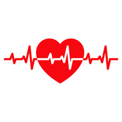 Icono plano ritmo cardiaco con linea rojo en fondo blanco - obrazy, fototapety, plakaty