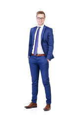 Young and confident business man isolated on white