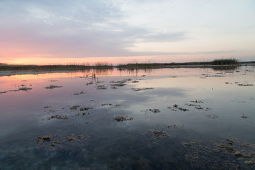 beautiful sunrise of the sun on the lake