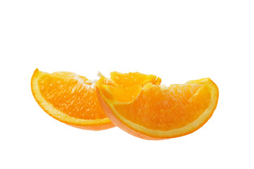 Ripe slice of orange on a white background