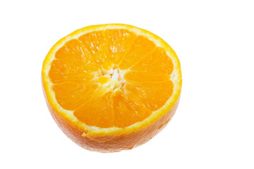 Ripe slice of orange on a white background