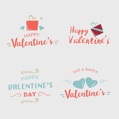 Happy Valentine's Day greeting card typography flyer template with lettering. Poster, card, label, banner design set. Vector illustration