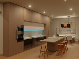 3d housing interior in warm tones