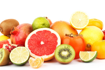 Fototapeta na wymiar Set of multicolored fresh raw fruits