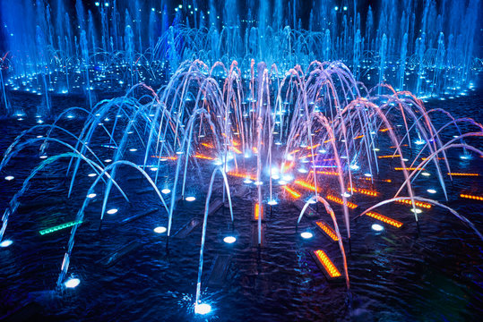 Glowing fountain close-up. Moscow. Russia.