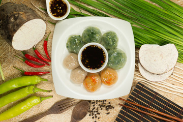 Steamed Dumpling stuffed with Garlic Chives and Taro and bamboo