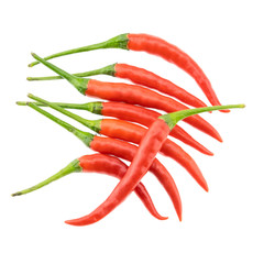 Red bird chili isolated on white background.