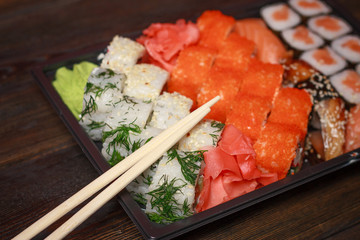 sushi, wooden sticks, Chinese food, ginger, rolls, rice