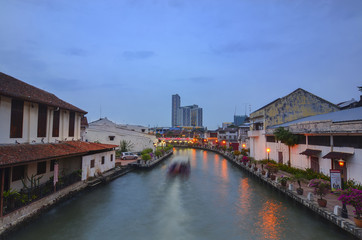 Fototapeta na wymiar View of Malacca river during Blue Hour.