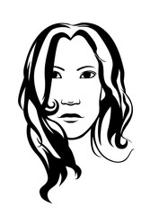 Face of beautiful girl, white and black image.