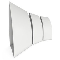 Three blank paper tent cards. 3d render illustration isolated. Table cards mock up on white background.