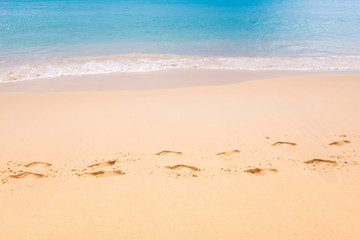 Footmark in the Sand   on Beach at Thailand