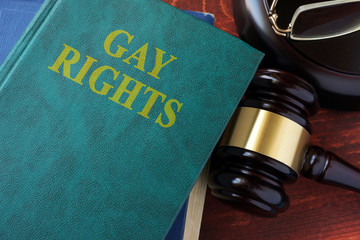 Gay rights title on a book and gavel.