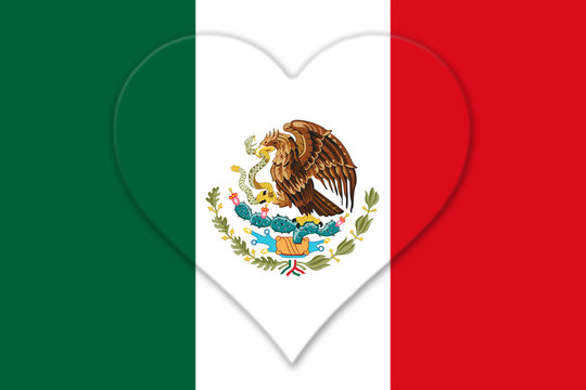 Mexican National Flag With Eagle Coat Of Arms In Shape Of Heart 3D Rendering