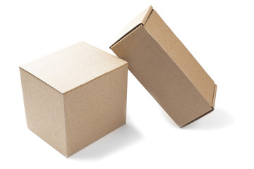 Two cardboard boxes on isolated white background