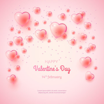 St. Valentine's day background with many bubble hearts.