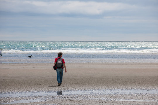 Man Walking Along Deserted Beach, Murlough Beach, Newcastle, Northern Ireland