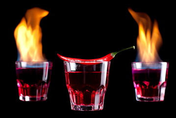 cocktail with pepper on fire