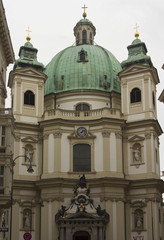 Fototapeta na wymiar Architectural close up of Peterskirche church in Vienna, along Graben street, at day time