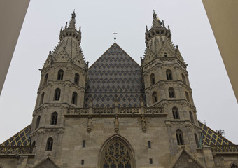 Fototapeta premium Architectural view of the main entrance of Stephansdom Cathedral in Vienna, Austria