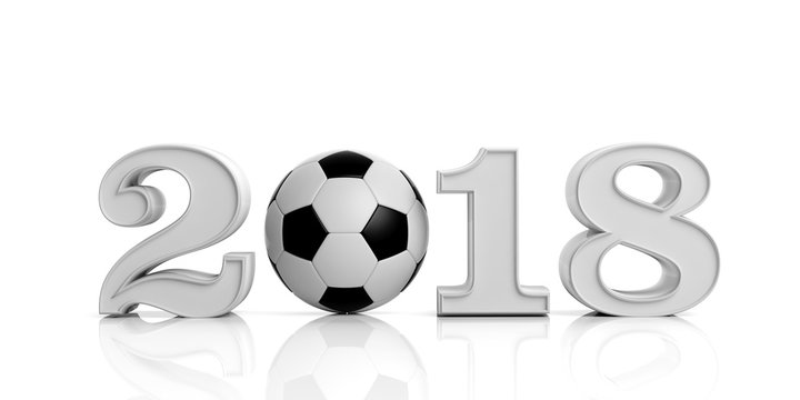 New year 2018 with soccer ball. 3d illustration