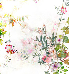 Fototapety  watercolor painting of leaves and flower, on white background