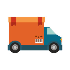 transport truck with vagon of sealed packaging tape in carton with box cover vector illustration