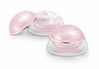 Two pink dome cosmetic jar on white background