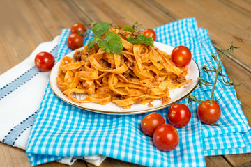 tasty pasta-Italian meat sauce pasta on the table