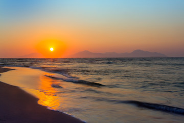 Sunset on a beach. Kos, Greece.