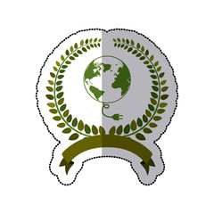 sticker crown of leaves with world map and connector vector illustration