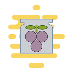 Canned plums color thin line icon. Cloud background