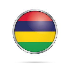Vector Mauritian flag button. Mauritius flag in glass button style with metal frame.