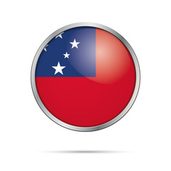 Vector Samoan flag button. Samoa flag in glass button style with metal frame.