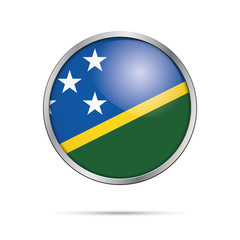 Vector Solomon Islands flag in glass button style with metal frame.