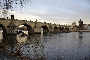 Fototapeta premium Architecture from Charles bridge in Prague with cloudy sky