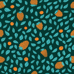 silhouette ruspberry and leaves pattern