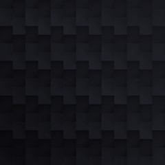 Volume realistic vector black texture, cubes, steps geometric pattern, design dark wallpaper