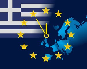 EU and national flag of Greece - five minutes to twelve