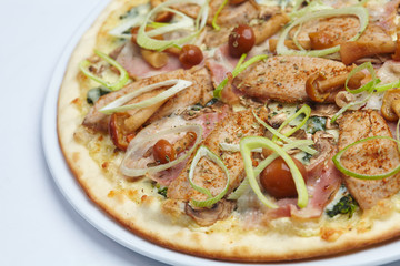 pizza with meat and mushrooms