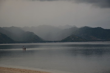 The Island Gili Air, Indonesia. Thick fog over the sea