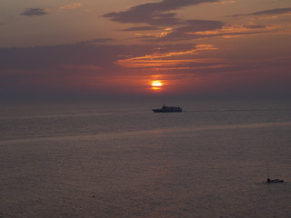 sailing ship at sunset
