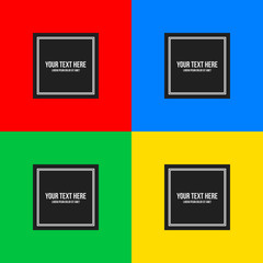 Set of four minimalistic text frames on bright background. Useful for covers and advertising.