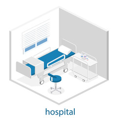 Flat 3D illustration Isometric interior of hospital room.