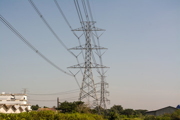 Obraz premium High voltage power line and pole