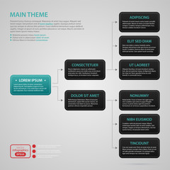 Modern web design template with complex organization chart. Strict corporate business style. Useful for annual reports, presentations and media.